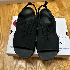 Skechers 8 Black Slingback Sandals city catch arch fit stretch WORN ONCE